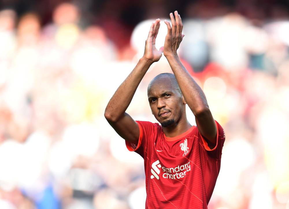 Liverpoolu00e2u20acu2122s Fabinho applauds fans after the match against Crystal Palace at Anfield, Liverpool, September 18, 2021. u00e2u20acu201d Reuters pic 