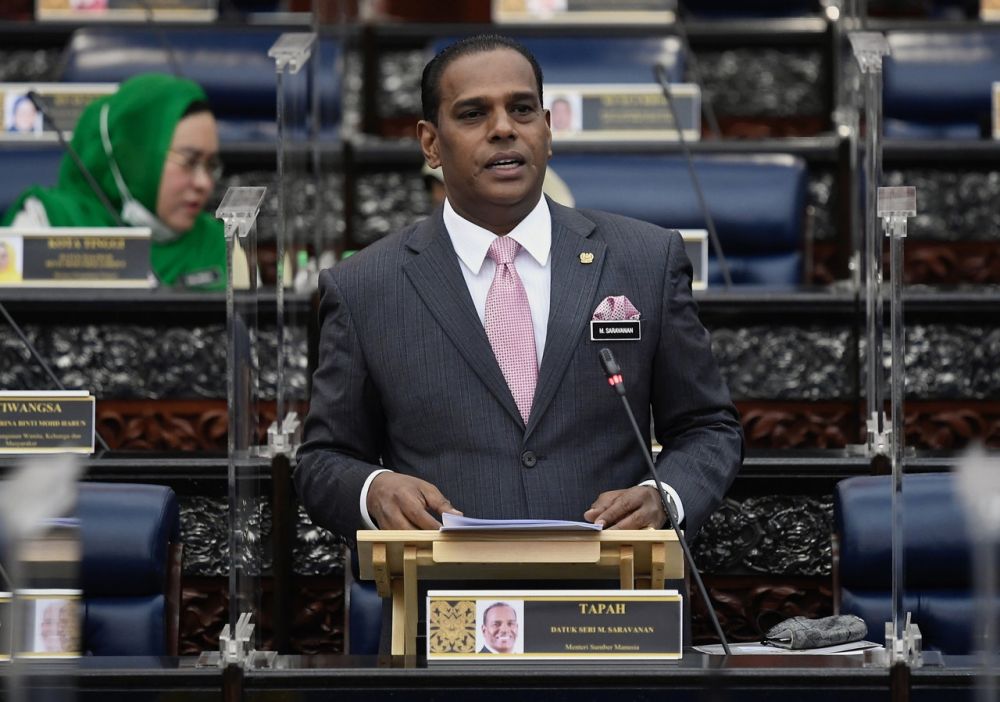 Human Resources Minister Datuk Seri M. Saravanan addresses members of Parliament in Kuala Lumpur November 16, 2021. u00e2u20acu201d Bernama picnnn