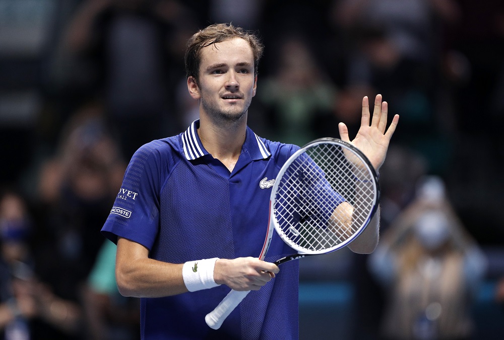Russia's Daniil Medvedev celebrates after winning his group stage match against Germany's Alexander Zverev in Turin November 16, 2021. u00e2u20acu2022 Reuters pic