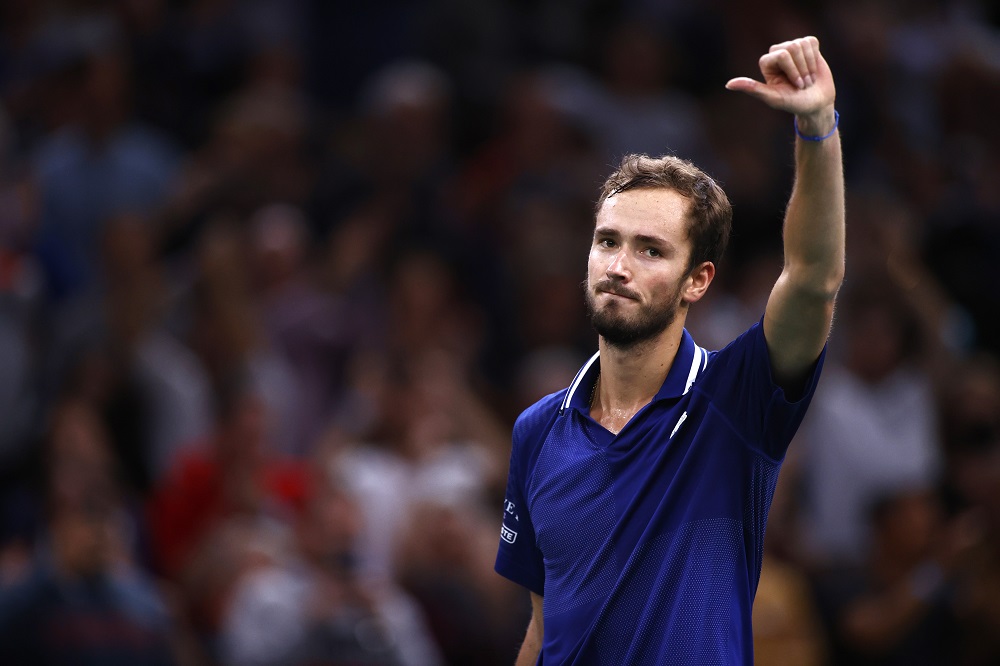 Russia's Daniil Medvedev celebrates winning his quarter final match against France's Hugo Gaston in Paris November 5, 2021. u00e2u20acu2022 Reuters pic