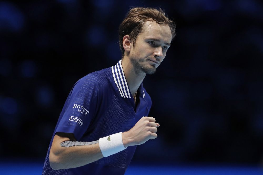 Russia's Daniil Medvedev celebrates after winning his semi final match against Norway's Casper Ruud at Pala Alpitour, Turin November 20, 2021. u00e2u20acu2022 Reuters picnn