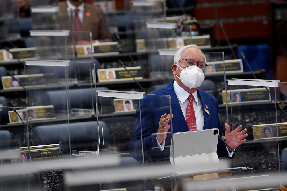 Datuk Seri Najib Razak debating the Supply Bill (Budget) 2022 in the Dewan Rakyat, November 1, 2021. u00e2u20acu201d Bernama pic 