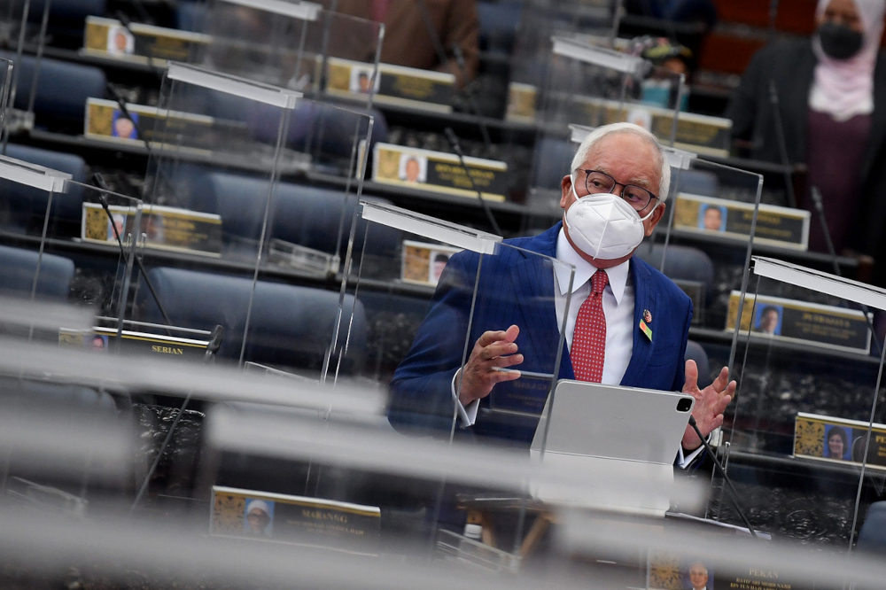 Datuk Seri Najib Razak debating the Supply Bill (Budget) 2022 in the Dewan Rakyat, November 1, 2021. u00e2u20acu201d Bernama pic 