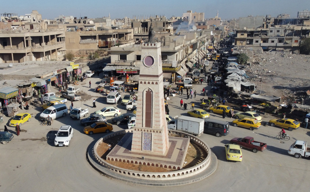 An aerial view of the Clock Tower Square in Syriau00e2u20acu2122s northern city of Raqa, which was formerly used for executions and beheadings by jihadists during the cityu00e2u20acu2122s occupation by the Islamic State (IS) group, November 6, 2021. u00e2u20acu201d AFP picnn