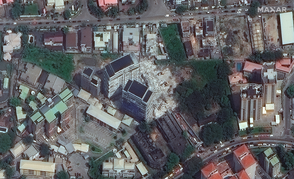 A satellite image shows a close-up view of the high-rise building after it collapsed in Lagos, Nigeria, November 3, 2021. u00e2u20acu201d Maxar Technologies handout pic via Reuters