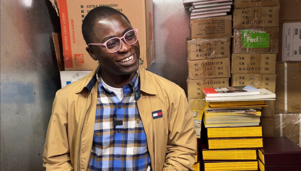 Ghanaian photographer Paul Ninson smiles while speaking to a journalist at Long Island City, in Queens, New York November 5, 2021. u00e2u20acu201d Reuters pic