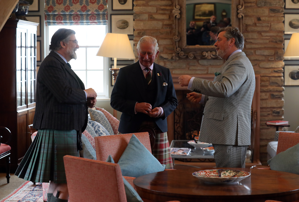 The Prince of Wales tours the Granary Accommodation, with Lord Thurso (left) and Michael Fawcett (right), which he officially opened during a visit to the Castle of Mey in Caithness May 1, 2019. u00e2u20acu201d PA Images pic via Reuters