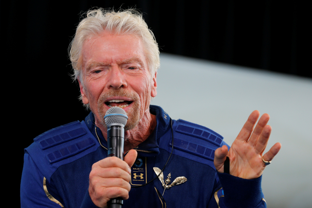 Richard Branson wears his astronautu00e2u20acu2122s wings after flying with a crew in Virgin Galacticu00e2u20acu2122s passenger rocket plane VSS Unity to the edge of space at Spaceport America near Truth or Consequences, New Mexico, US, July 11, 2021. u00e2u20acu201d Reuters pic 