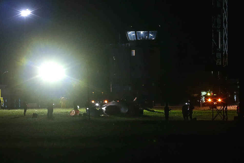 The wreckage of what is believed to be the RMAF Hawk MK108 combat aircraft that crashed at 10.07pm last night seen here at Butterworth Royal Malaysian Air Force Base, Butterworth, November 17, 2021. u00e2u20acu201d Picture by Sayuti Zainudin