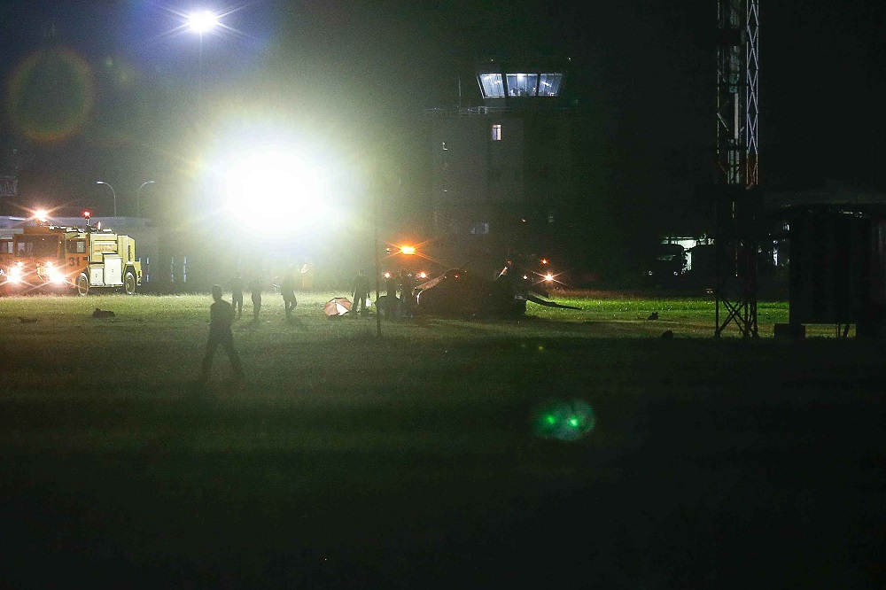 The wreckage of what is believed to be the RMAF Hawk MK108 combat aircraft that crashed at 10.07pm last night seen here at Butterworth Royal Malaysian Air Force Base, Butterworth, November 17, 2021. u00e2u20acu201d Picture by Sayuti Zainudin