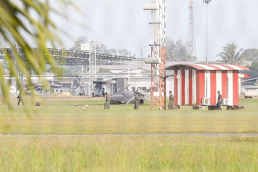 The wreckage of what is believed to be the RMAF Hawk MK108 combat aircraft that crashed last night seen here at Butterworth Royal Malaysian Air Force Base, Butterworth, November 17, 2021. u00e2u20acu201d Picture by Sayuti Zainudin