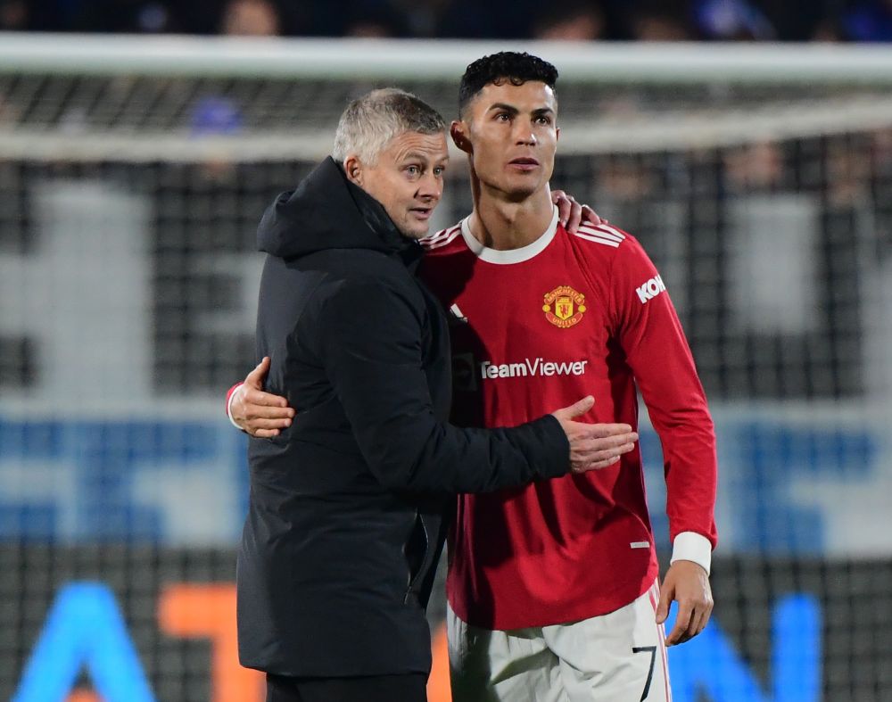 Manchester United's Cristiano Ronaldo with manager Ole Gunnar Solskjaer after the match against Atalanta at Stadio Atleti Azzurri, Bergamo November 2, 2021. u00e2u20acu201d Reuters pic