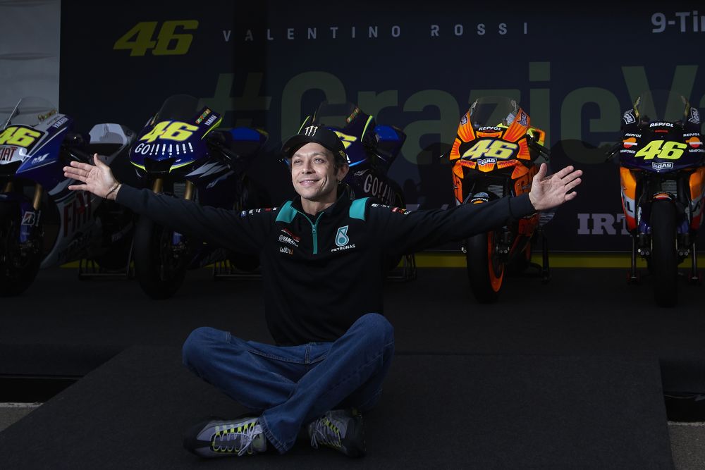 Valentino Rossi of Italy and Petronas Yamaha SRT with all the bikes of his career during the farewell event before the Red Bull Grand Prix of Spain at the Ricardo Tormo Circuit November 11, 2021 in Valencia. u00e2u20acu201d Reuters pic
