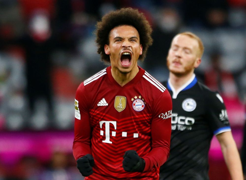 Bayern Munichu00e2u20acu2122s Leroy Sane celebrates scoring their first goal against Arminia Bielefeld at the Allianz Arena, Munich November 27, 2021. u00e2u20acu201d Reuters pic