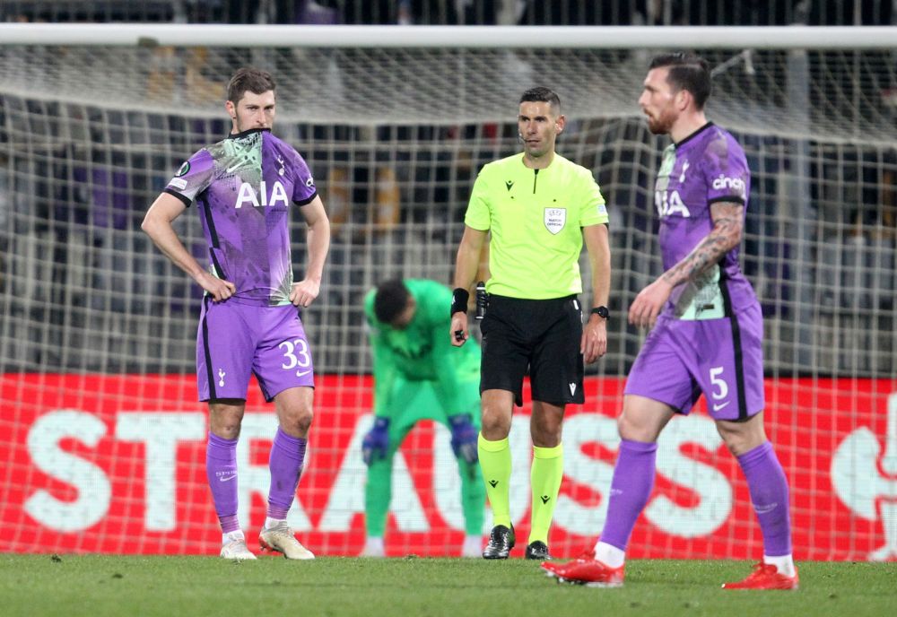 Tottenham Hotspur's Ben Davies looks dejected after the match against NS Mura at Stadion Ljudski vrt, Maribor November 25, 2021. u00e2u20acu201d Reuters picnn