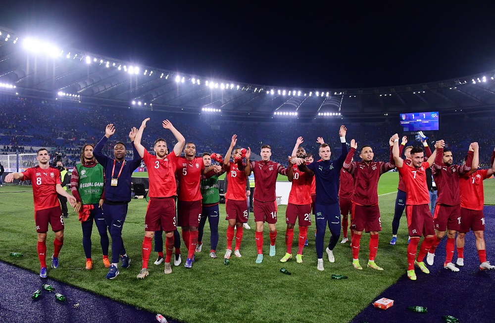 Switzerland players celebrate after the match against Italy November 13, 2021. u00e2u20acu2022 Reuters pic