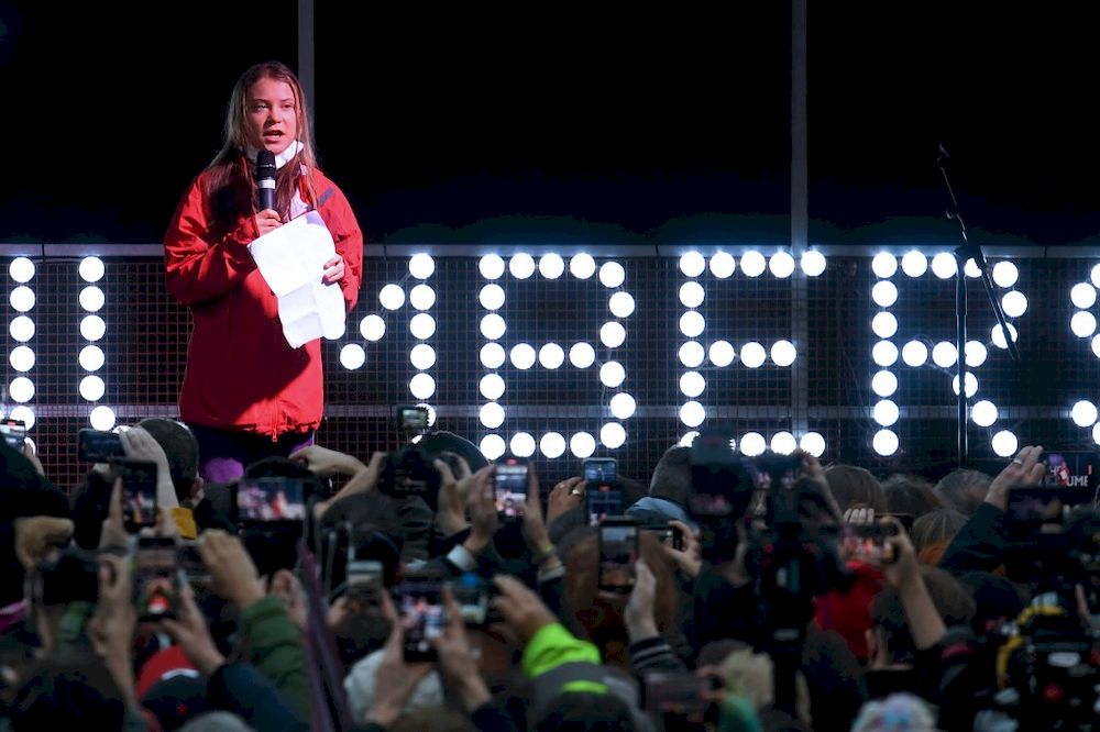Swedish climate activist Greta Thunberg speaks to the crowd in George Square the end point for the Fridays For Future rally in Glasgow, Scotland on November 5, 2021, venue of the COP26 UN Climate Change Conference being held in the city. u00e2u20acu201d AFP pic