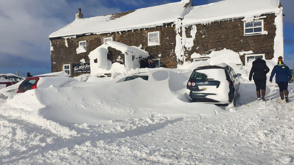 Revellers and members of a tribute band had to extend their stay at a pub in the UK due to a blizzard. u00e2u20acu2022 Picture via Facebook/The Tan Hill Inn