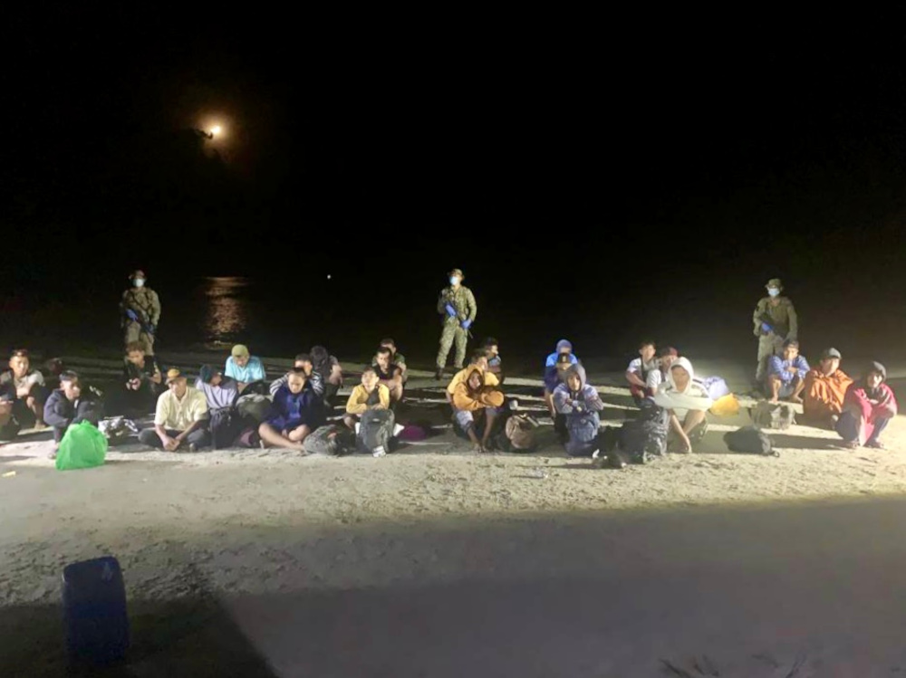 The undocumented Indonesian migrants detained by the MAFu00e2u20acu2122s Third Infantry Division on the shores of Pasir Logok in Kota Tinggi, November 1, 2021. u00e2u20acu201d Picture courtesy of the Malaysian Armed Forcesu00e2u20acu2122 (MAF) Third Infantry Division