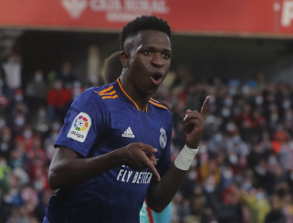 Real Madrid's Vinicius Junior celebrates scoring their third goal against Granada at Nuevo Estadio de Los Carmenes, Granada November 21, 2021. u00e2u20acu201d Reuters pic
