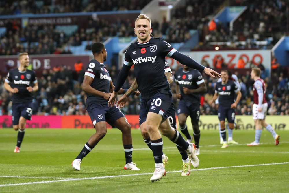 West Ham United's Jarrod Bowen celebrates scoring their fourth goal against Aston Villa at Villa Park, Birmingham October 31, 2021. u00e2u20acu201d Reuters pic