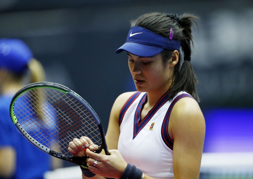 Britain's Emma Raducanu reacts during her round of 16 match against China's Wang Xinyu at TipsArena Linz November 9, 2021. u00e2u20acu201d Reuters picnn