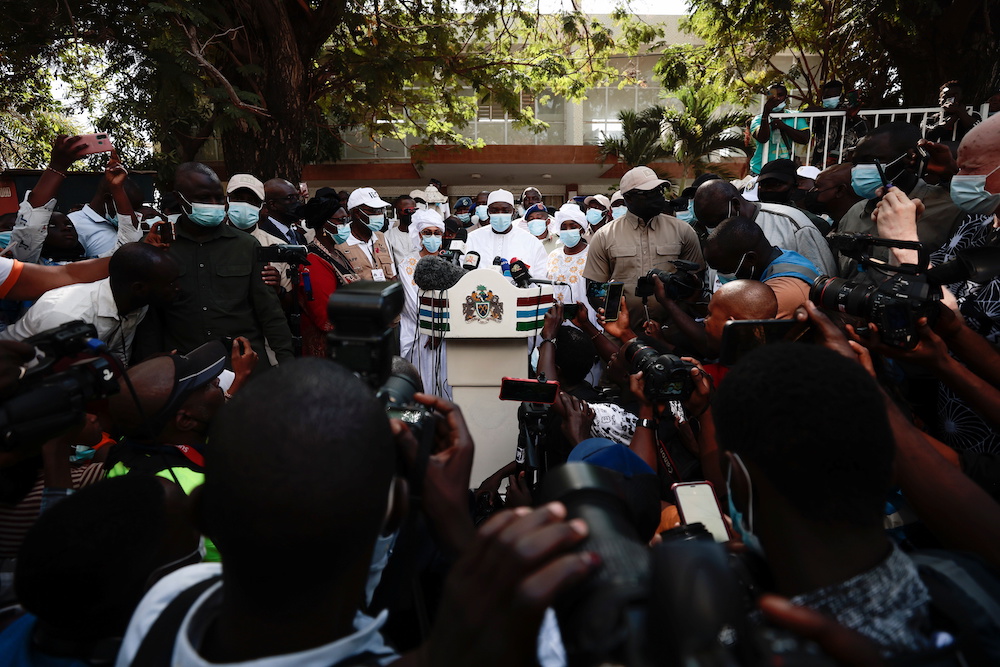 Gambia's President Adama Barrow speaks to the media after voting during the presidential election, in Banjul, Gambia, December 4, 2021. u00e2u20acu201d Reuters pic