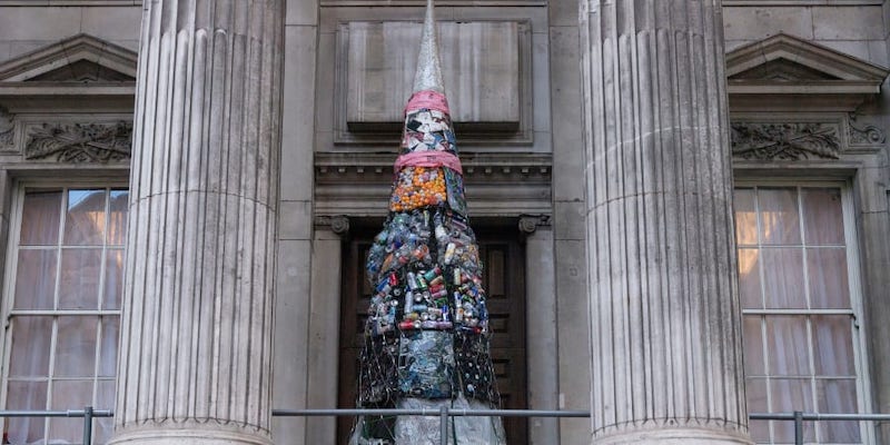 To raise awareness of the over-consumption associated with the festive season, the Lord Mayor of London has installed a Christmas tree made entirely of trash. u00e2u20acu201d Ray Tang/LNP/Shutterstock pic via ETX Studio