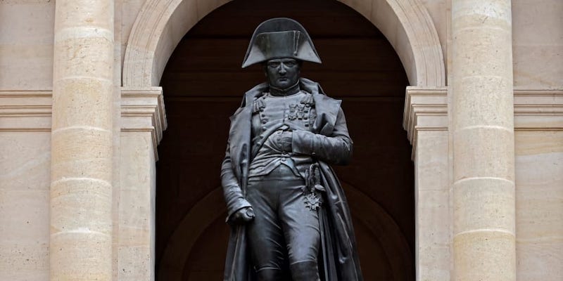 The bronze statue of French Emperor Napoleon I inside the honour yard at the Hotel des Invalides, in Paris. u00e2u20acu201d AFP pic