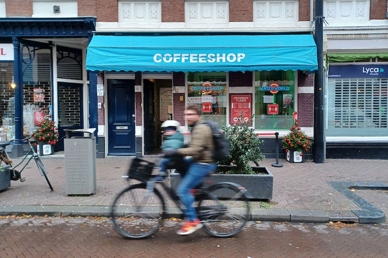 A picture taken on December 3, 2021 shows an outside view of a Coffee Shop in The Hague. u00e2u20acu201d AFP pic