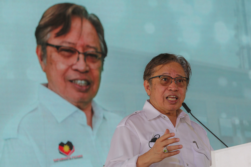 Sarawak Chief Minister Tan Sri Abang Johari Openg delivers his speech during the launch of Gedong as a District event, December 12, 2021. u00e2u20acu201d Picture by Yusof Mat Isa