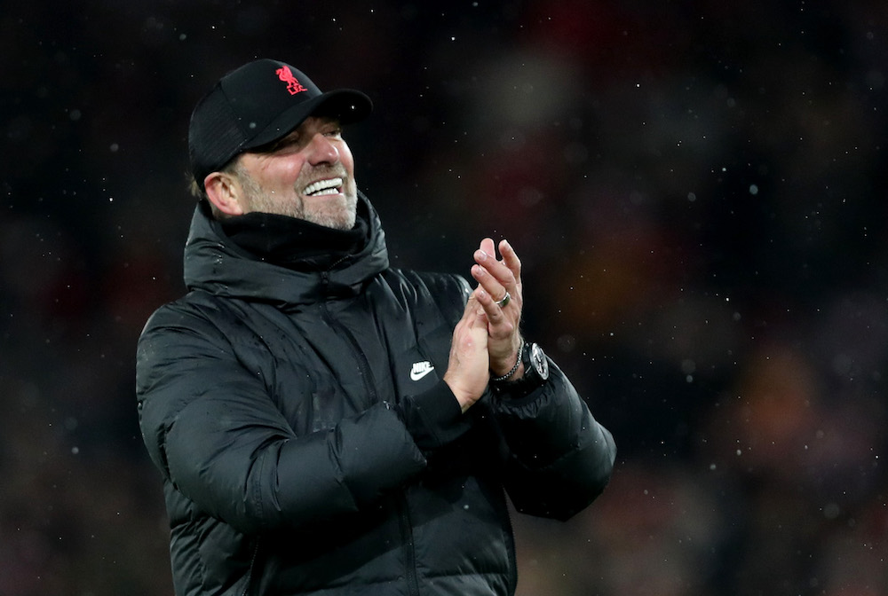 Liverpool manager Juergen Klopp applauds fans after the match against Aston Villa, Liverpool December 11, 2021. u00e2u20acu201d Reuters/Russell Cheyne pic