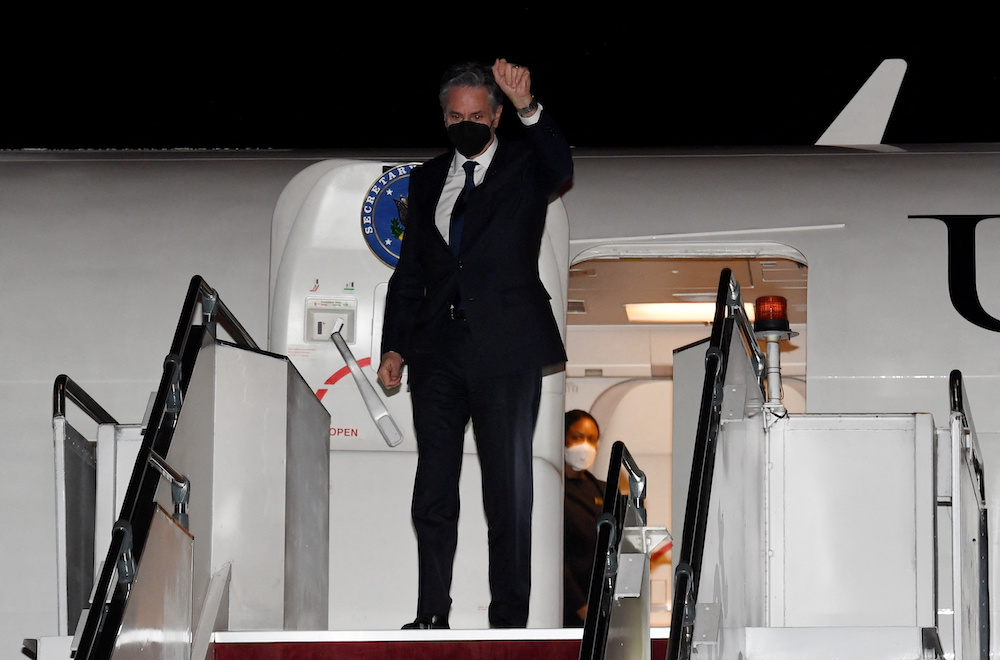 US Secretary of State Antony Blinken arrives at Subang Airport in Kuala Lumpur December 14, 2021. u00e2u20acu201d Olivier Douliery/Pool via Reuters