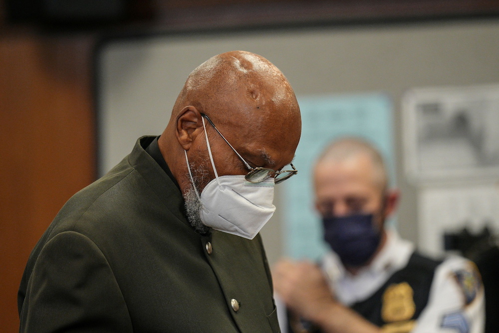 Muhammad Aziz looks down during his exoneration trial by a New York state judge at State Supreme Court in New York City  November 18, 2021. u00e2u20acu201d Curtis Means/Pool via Reuters