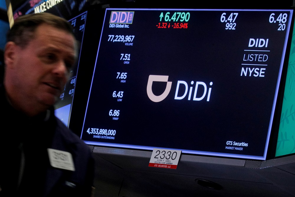 A screen displays trading information for ride-hailing giant Didi Global on the floor of the New York Stock Exchange (NYSE) in New York December 3, 2021. u00e2u20acu201d Reuters pic