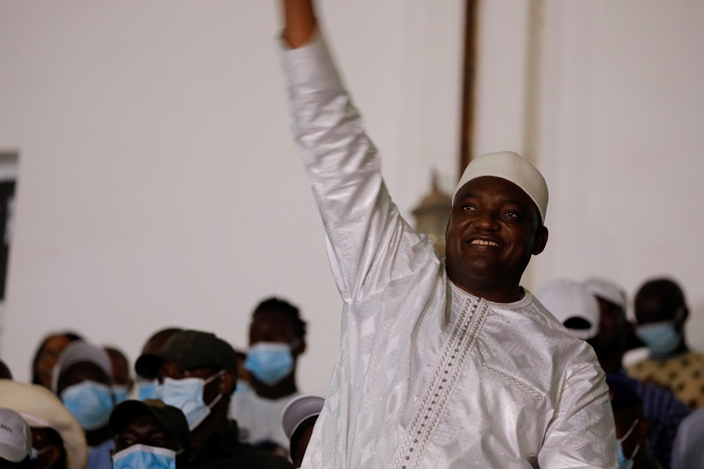 Gambia's president-elect Adama Barrow smiles to supporters after he gives a victory speech in Banjul, Gambia December 5, 2021. u00e2u20acu201d Reuters pic