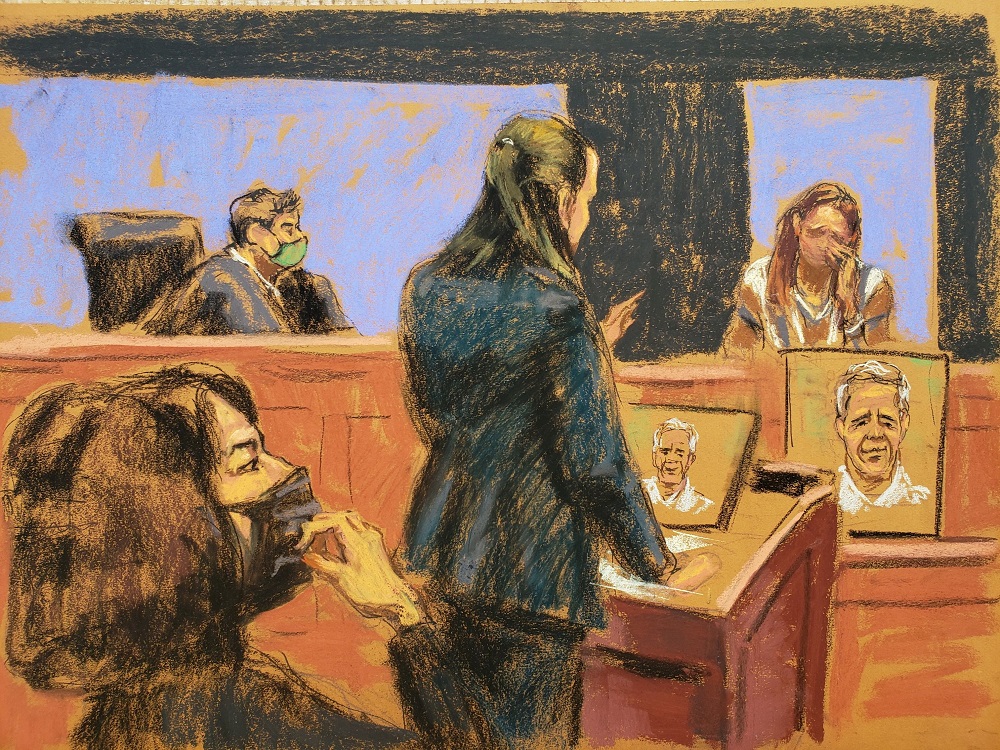 Witness u00e2u20acu02dcCarolynu00e2u20acu2122 answers questions from Maurene Comey during the trial of Ghislaine Maxwell, the Jeffrey Epstein associate accused of sex trafficking, in a courtroom sketch in New York December 7, 2021. u00e2u20acu201d Reuters pic