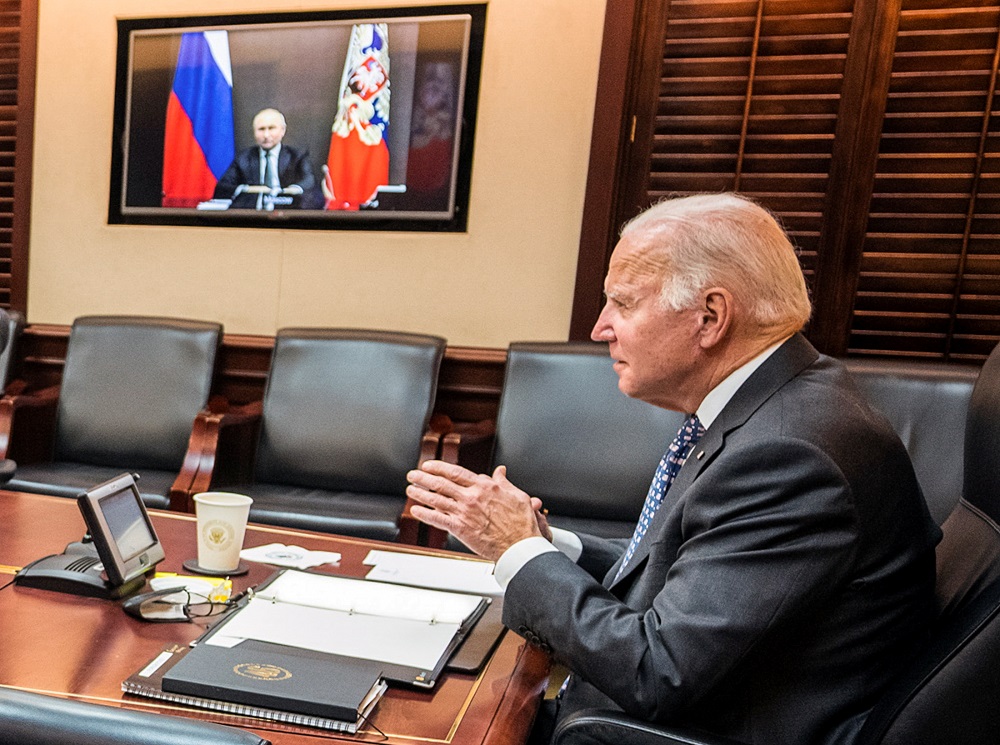 US President Joe Biden holds virtual talks with Russia's President Vladimir Putin, at the White House in Washington December 7, 2021. u00e2u20acu201d Picture by The White House/Handout via Reuters 