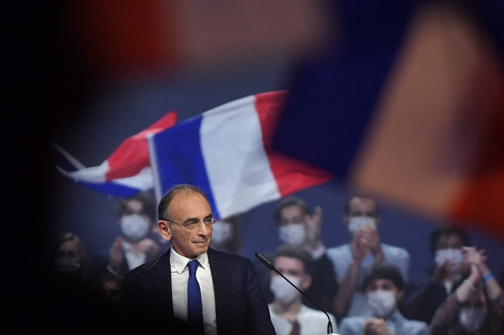 French far-right media pundit and 2022 presidential candidate Eric Zemmour reacts as he delivers a speech during his campaign rally in Villepinte, near Paris December 5, 2021. u00e2u20acu201d AFP pic