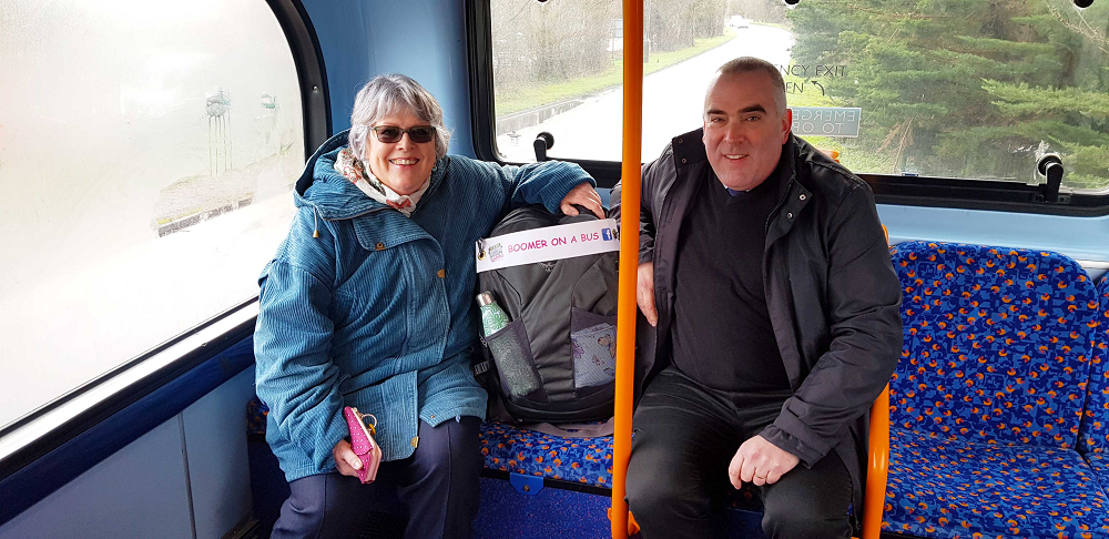 British grandmother Penny Ibbott (left) travelled around the UK for free using her bus pass. u00e2u20acu201d Picture via Twitter/ @StagecoachSouth