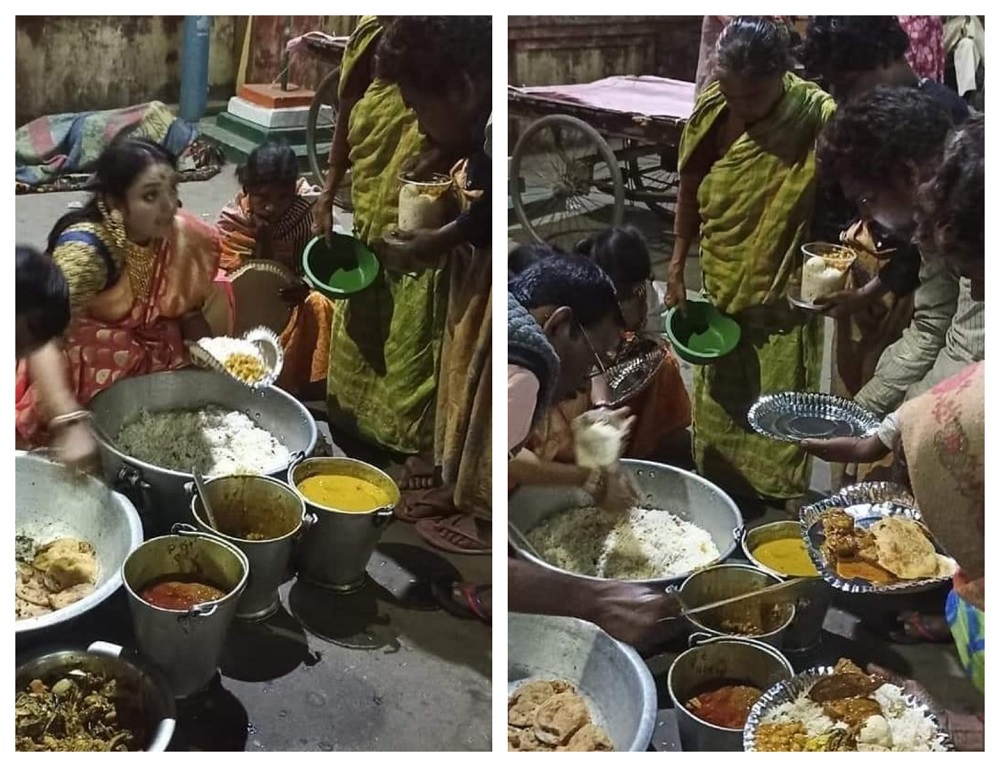 Papiya (left) serving food from huge containers to those in need at the Ranaghat railway station. u00e2u20acu201d Picture via Instagram/ig_calcutta