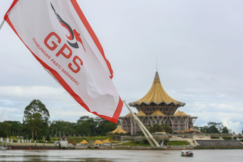 Gabungan Parti Sarawak (GPS) flags are pictured in Kuching ahead of the 12th Sarawak State election December 11, 2021. u00e2u20acu201d Picture by Yusof Mat Isa
