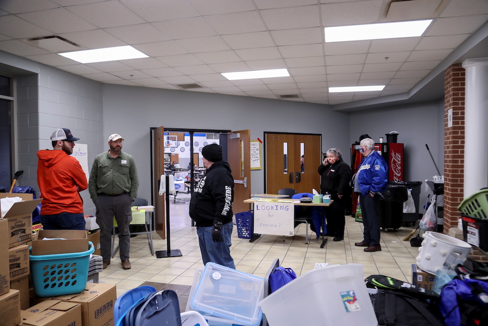 Volunteers stand in front of the entrance of the shelter made for tornado victims the night after tornadoes hit Bowling Green, at Bowling Green, Kentucky, US, December 11, 2021. u00e2u20acu201d Reuters pic