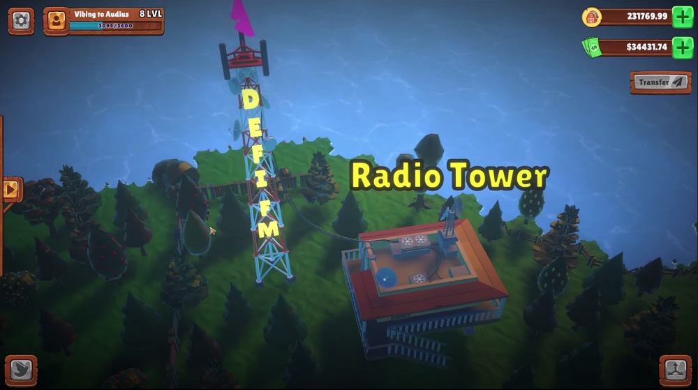 Streaming service Audius has launched the first FM radio tower in the DeFi Land simulation game. u00e2u20acu201d Picture via YouTube/Defi Land