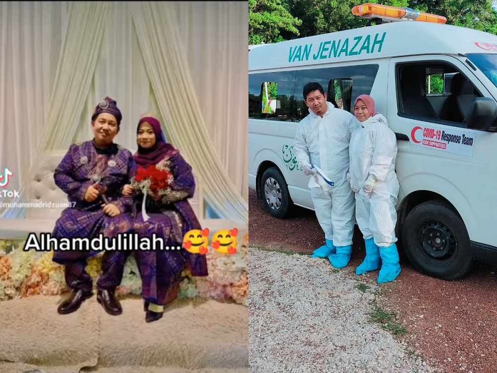 A newly wedded couple from Sungai Petani, Kedah back in their personal protective equipment (PPE) to handle a burial service for a Covid-19 patient just a few days after their wedding reception. u00e2u20acu201d Picture via Facebook/ Muhammad Ridzuan Osman 