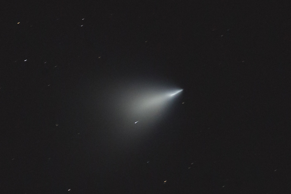 A night image of what is believed to be the James Webb Space Telescope that looks like a comet passing the earth, seen from Penang at 9pm December 25, 2021. — Picture by Sayuti Zainudin