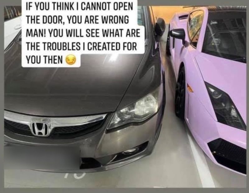 A Singaporean Lamborghini driver berated a Honda owner for her own parking 'blunder'. — Picture courtesy of Facebook/ SG Road Vigilante