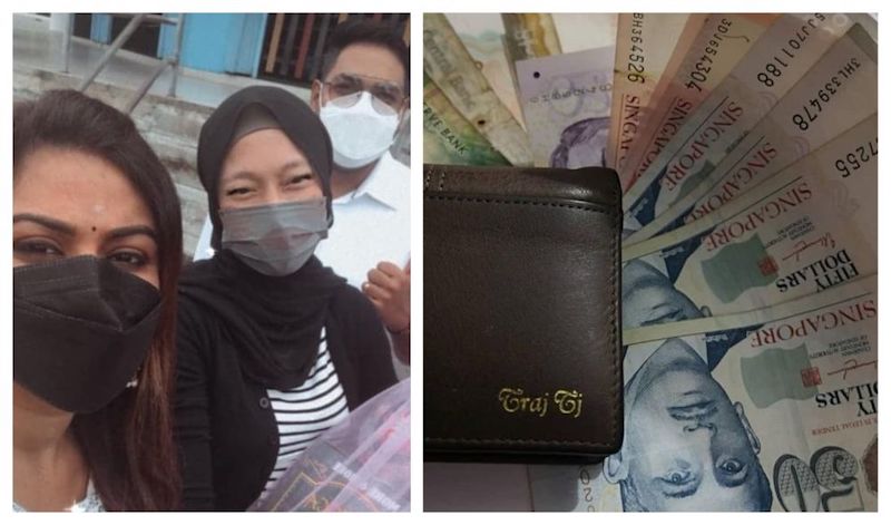 Thanaraj and his fiancée were grateful to Salina (middle) for returning his lost wallet that had about RM3,000 worth of cash. — Pictures via Facebook