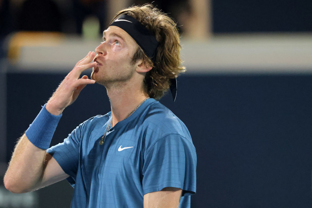 Russiau00e2u20acu2122s Andrey Rublev reacts after the final match of the Mubadala World Tennis Championship in the Gulf emirate of Abu Dhabi, December 18, 2021. u00e2u20acu201d AFP pic 