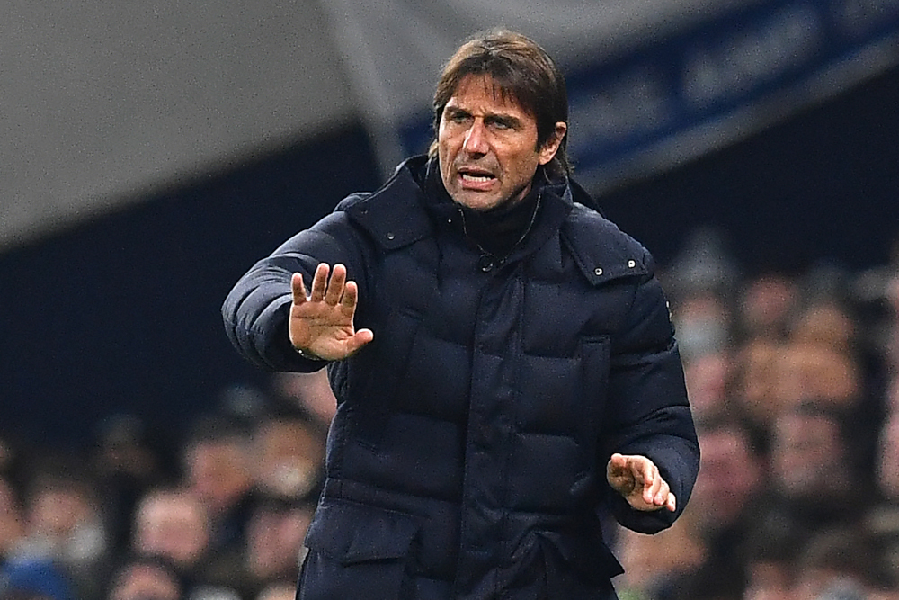Tottenham Hotspur head coach Antonio Conte gestures on the touchline during the English League Cup quarterfinal match against West Ham United at Tottenham Hotspur Stadium in London, December 22, 2021. u00e2u20acu201d AFP pic 